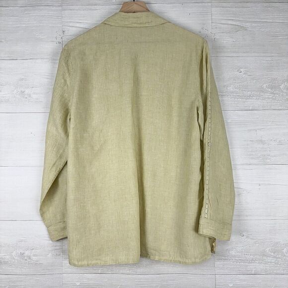 Kate Hill 100% Linen Shirt Women XL Button Up Pistachio Green Long Sleeve Top - Picture 6 of 12